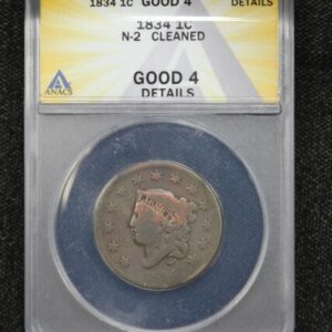 1834 Coronet Head Large Cent N-1 ANACS G-4 Cleaned 13CM