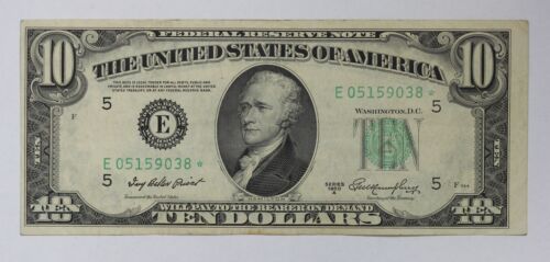 Series 1950-A $10 Federal Reserve Note Star Note Fr-2011-E 1PZA