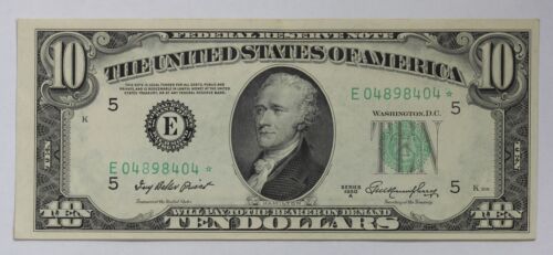 Series 1950-A $10 Federal Reserve Note Star Note Fr-2011-E AU+ 1PZD