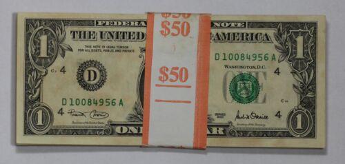 Pack of 50 2001 $1 Federal Reserve Notes Uncirculated Consecutive Serial Numbers 1ISH