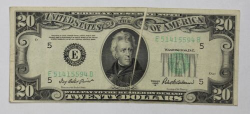 Series 1950-B $20 Gutter Fold Error Federal Reserve Note FR-2061-E 1364