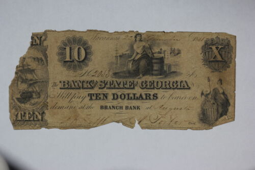 1851 $10 Bank of the State of Georgia Obsolete Note Torn 101S