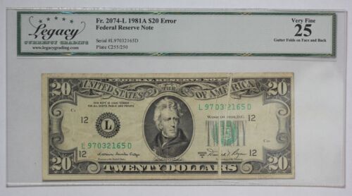 Series 1981-A $20 Federal Reserve Gutter Fold Error Legacy Currency Grading 1O5L