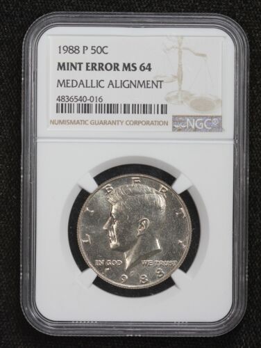 1988-P Kennedy Half Dollar 180 Degree Medalic Alignment Mint Error NGC MS64 1Q98