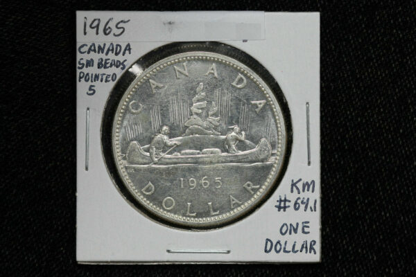 1965 Canada Silver $1 KM# 64.1 Small Beads Pointed 5 Variety 1H3R