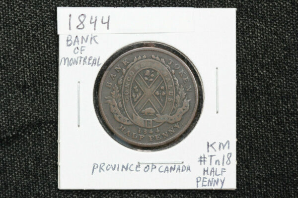 1844 Bank of Montreal Canada Half Penny Token KM# Tn18 110I