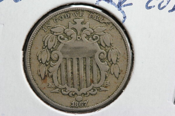 1867 Shield Nickel Repunched Date Double Die Obverse Error 1HAQ