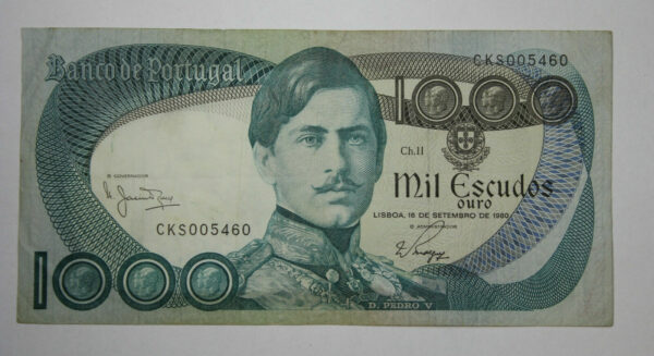 1980 Portugal 1000 Escudos Banknote P# 175b VF 15XK