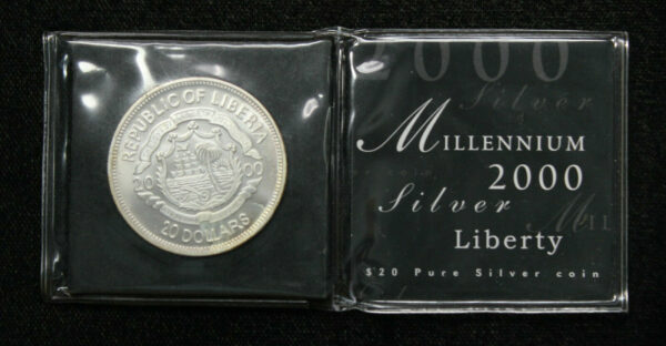2000 Liberia Millennium Coin $20 Silver Liberty Coin 0.999 Silver 207C