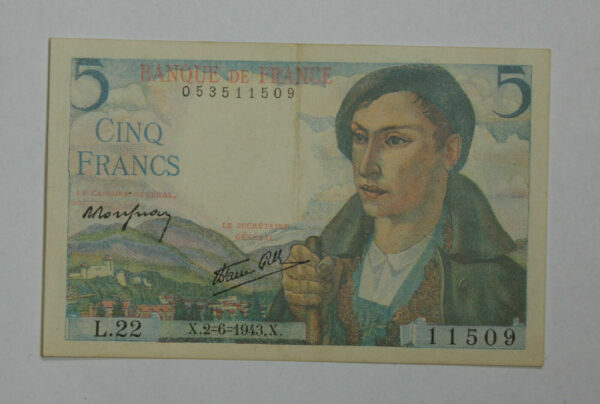 1943 France 5 Francs P# 98a 207M