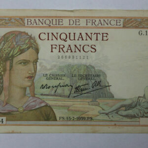 1939 France 50 Francs Banknote P# 85b 207K