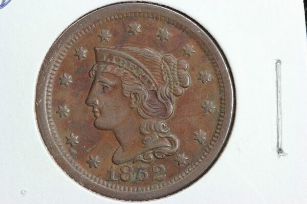 1852 Braided Hair Large Cent Repunched Date Error XF+ 2NC5