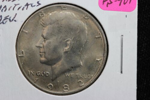 1982-P Kennedy Half Dollar Missing Reverse Designers Initials Mint Error