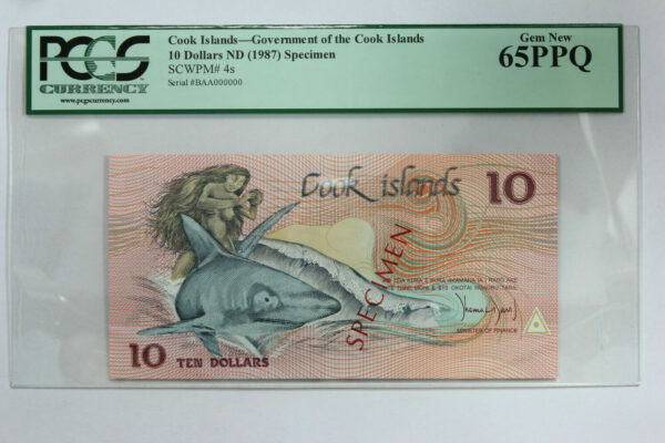 1987 Cook Islands $10 Specimen Banknote PCGS Currency MS-65 PPQ 1934