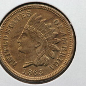 1863 Indian Cent AU+ Red Brown 28OH