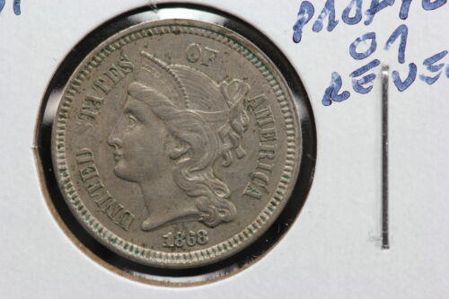 1868 3 Cent Nickel Clashed Dies Error 2VTZ