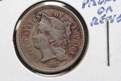 1867 3 Cent Nickel Clashed Dies Error 2O3T