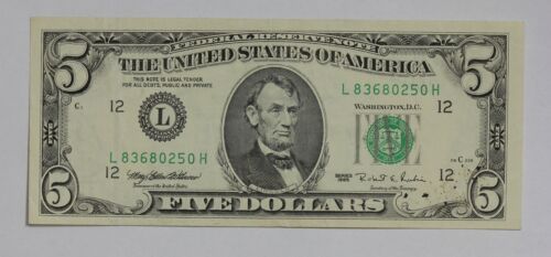 Series 1995 $5 Federal Reserve Note Fr-1985-L 2OJ6