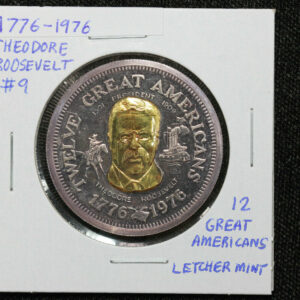 1976 Twelve Great Americans Theodore Roosevelt .999 Silver 24k Gold Medal 2ONS