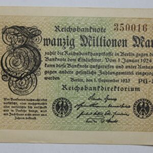 1923 Germany Weimar Republic 20 Million Mark Banknote P# 108G 295R