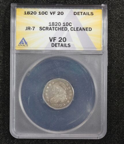 1820 Capped Bust Dime ANACS VF-20 Scratched & Cleaned 2IF4