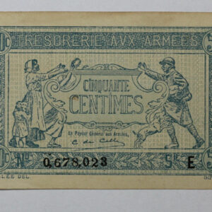 1917 France 50 Centimes Treasury Banknote World War I P# M1 2XX3