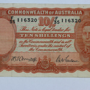 1942 Australia 10 Shillings 1/2 Pound Banknote P# 25.b 2323