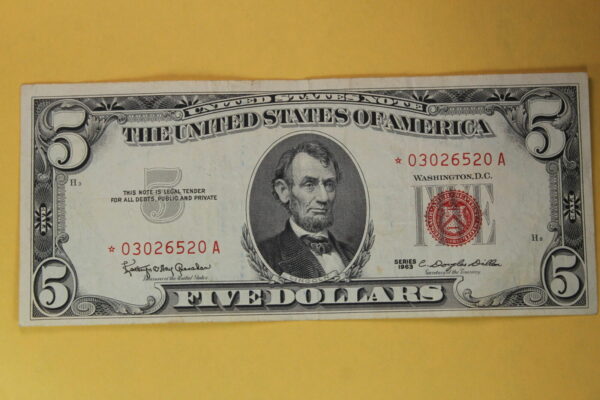 Series 1963 $5 United States Note Star XF+ 2X73