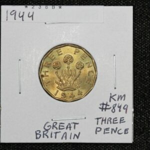 1944 Great Britain Three Pence Nickel Brass KM# 849 AU+ 238B