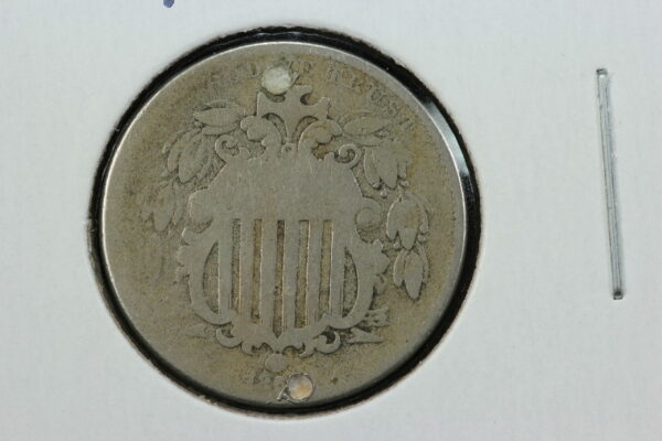 1867 Shield Nickel Button Holes Filled 2QF4