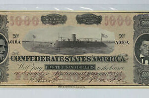 2011 Reed Banknote Company Confederate Currency $5000 Note