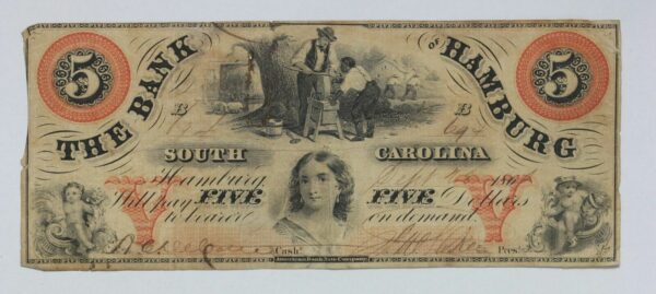 1860 Bank of Hamburg South Carolina $5 Obsolete Currency Note SC 490-25 23MN
