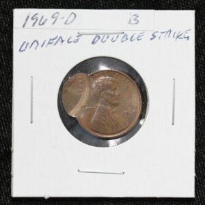 1969-D Lincoln Memorial Cent Uniface Double Strike Mint Error 23I5