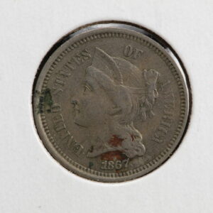 1867 Three Cent Nickel VF-30 2XGH