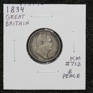 1834 Great Britain Six Pence KM# 712 2QTJ