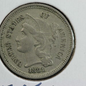 1881 3 Cent Nickel Struck on Clashed Dies Mint Error 2R39