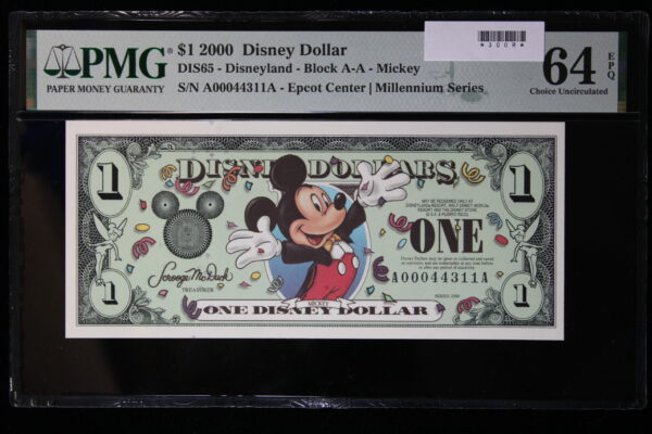 Series 2000 $1 Disney  PMG 64 EPQ Epcot Center Millennium Series Mickey 300R