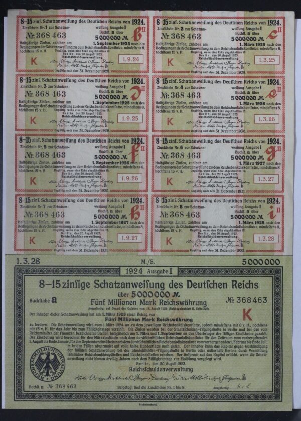 1923 Germany 5 Million Mark War Bond Schatzanweisung 304C