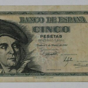 1948 Spain 5 Pesetas Banknote P# 136a 2YVT