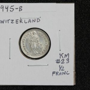 1945-B Switzerland 1/2 Franc KM# 23 AU+ 3UZA