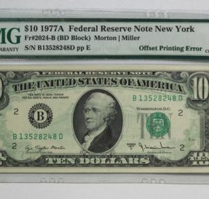 Series 1977A $10 Federal Reserve Note Offset Printing Error PMG Choice CU63 1O5N