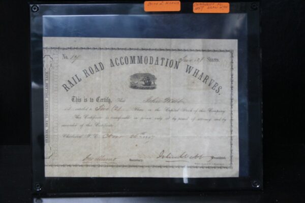 1857 Charleston Railroad Accommodation Wharves Share Certificate 307Y