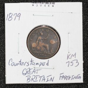Counterstamped J W 1879 Great Britain Farthing KM# 753 3V4K