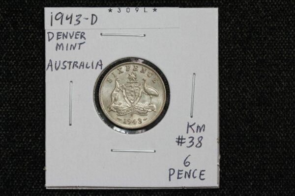 1943-D Australia 6 Pence KM# 38 309L
