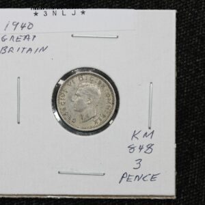 1940 Great Britain three Penny Silver KM# 848 AU-50 3NLJ