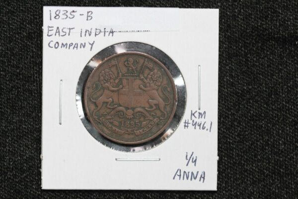 1835-B East India Company 1/4 Anna KM# 446.1 38F7