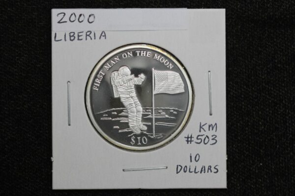 2000 Liberia First Man on the Moon $10 Silver Proof KM# 503 38F2