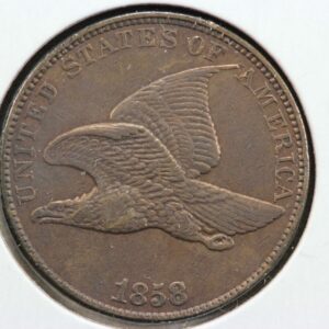 1858 Flying Eagle Cent Large Letters AU Brown 3FZY