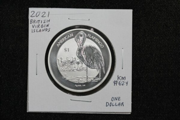 2021 British Virgin Islands $1 American Flamingo 1 oz Silver Coin KM# 624 3NW2