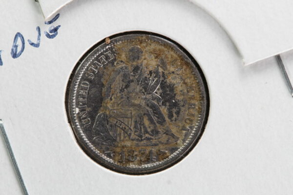 1874 Seated Dime Tape Residue 3ON6